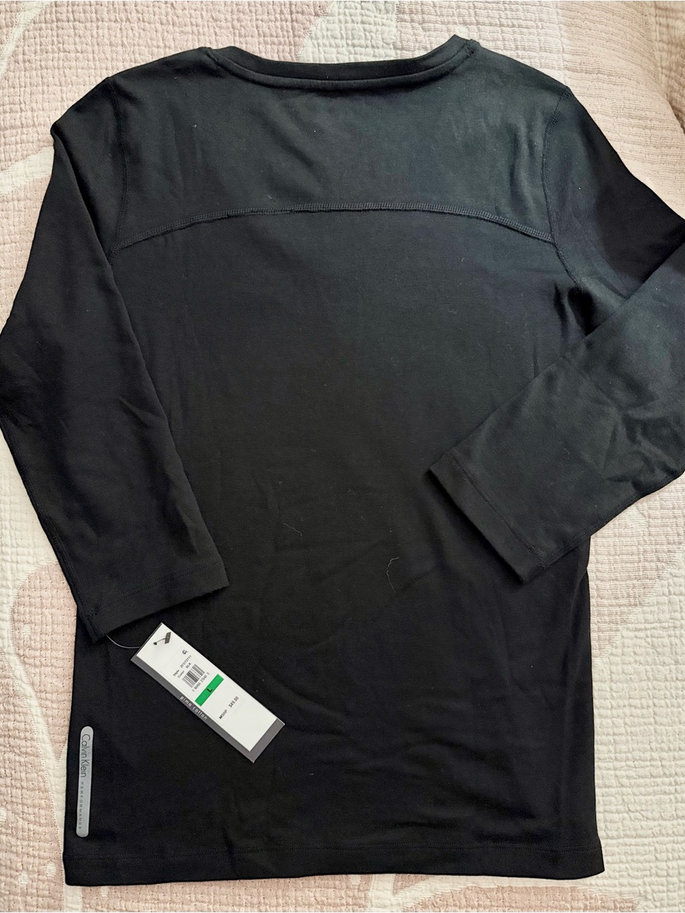 CALVIN KLEIN PERFORMANCE BLACK VNECK 3/4 SLEEVE PIMA COTTON TOP NWT - Picture 4 of 11